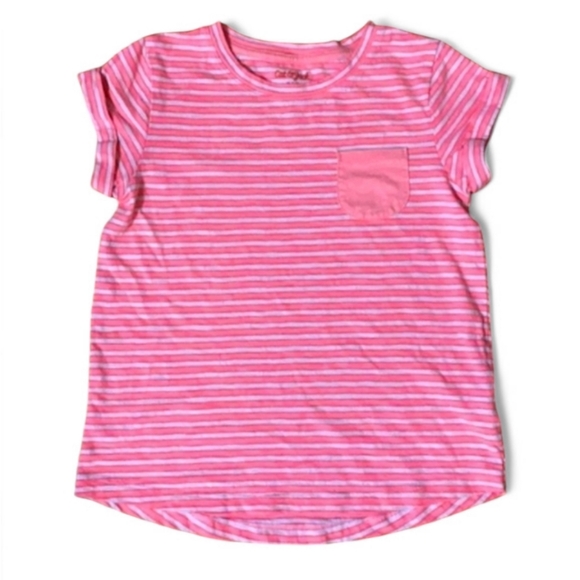 Girl’s Cat & Jack Striped Coral Pink Pocket Tee Shirt M 7/8 - Picture 1 of 8